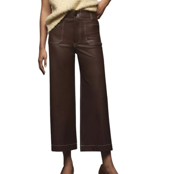 Anthropologie Maeve The Colette Crop Wide-Leg Pants, Faux-Leather Top-Stitch, 26 - Picture 3 of 10